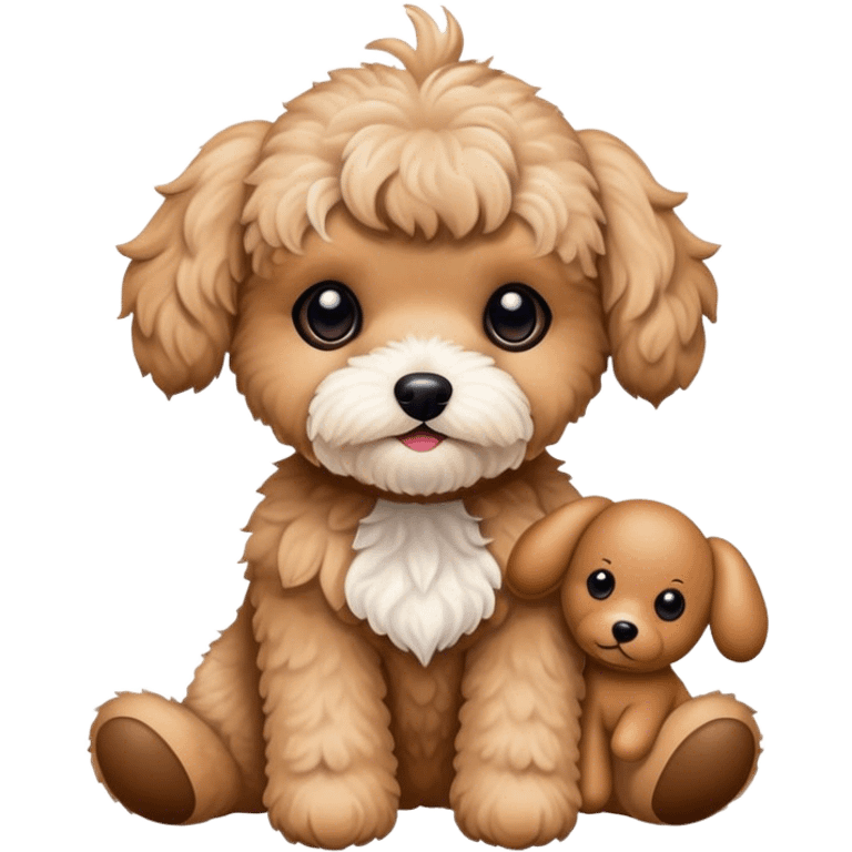 Tan maltipoo with a Rudolf stuffed animal  emoji