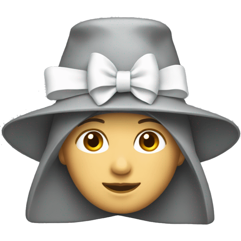 Grey and white hat with a bow on her head emoji