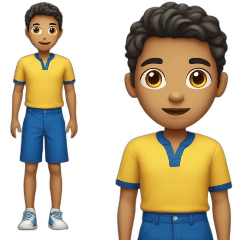 latin american kid student wearing yellow shirt and deep blue shorts emoji