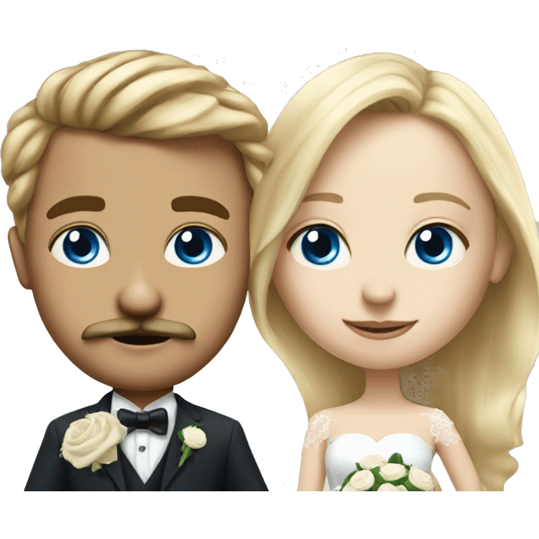 Long Blonde haired girl with blue eyes and boy with mustache getting married realistic emoji