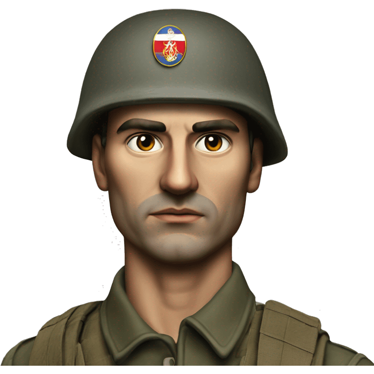 A serious Serbian resistance soldier 1990 photorealistic without helmet emoji