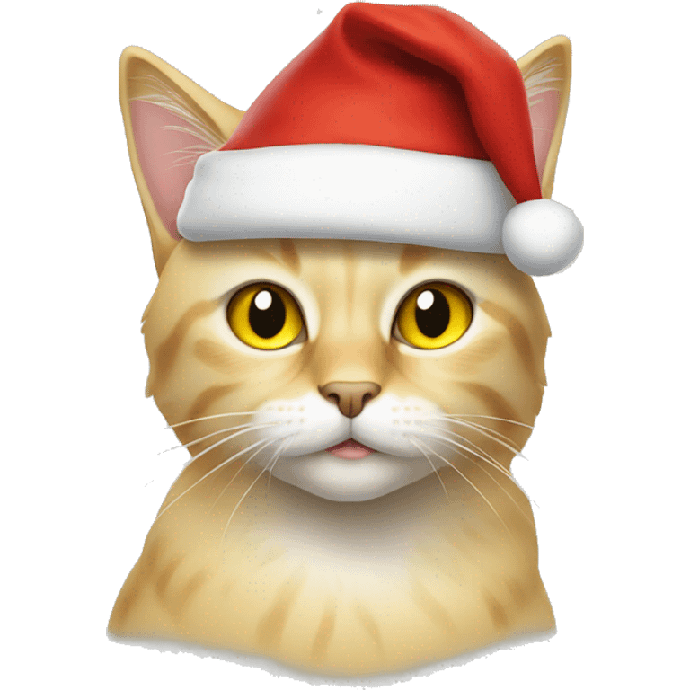 Blonde cat with yellow eyes and a Santa hat on emoji