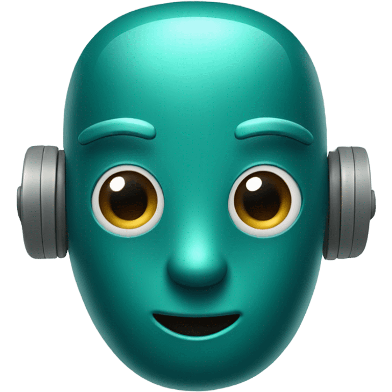 Cute AI robot head in a dark teal colour. Friendly looking with an antenna. emoji