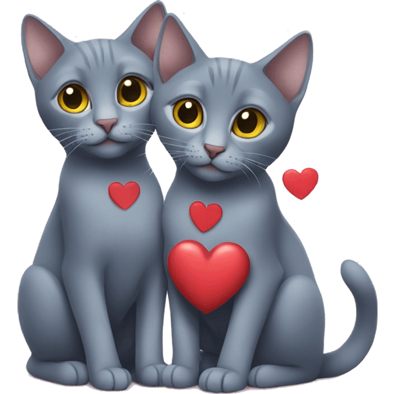 Two russian Blue cats with Heart  emoji