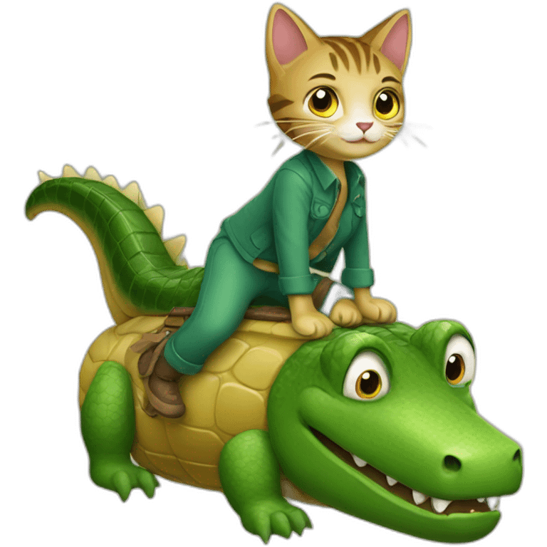 A cat riding a crocodile emoji