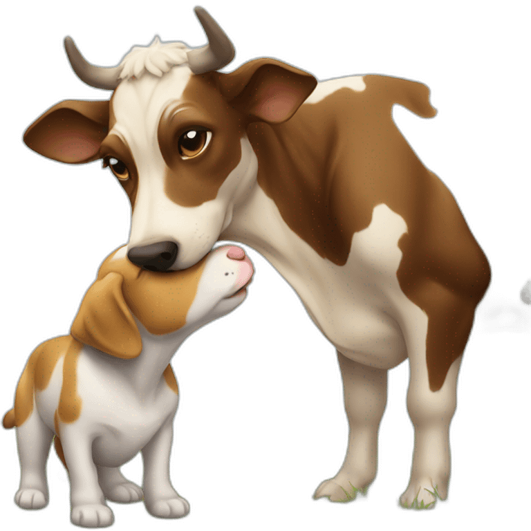 dog kissing a cow emoji