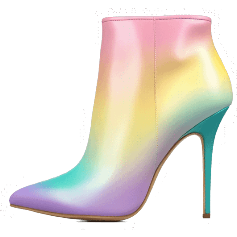 Hyper Realistic isolated side view of a pair of teal,pastel pink,pastel purple,and yellow ombre Michael Kors stiletto ankle bootie boots.  emoji