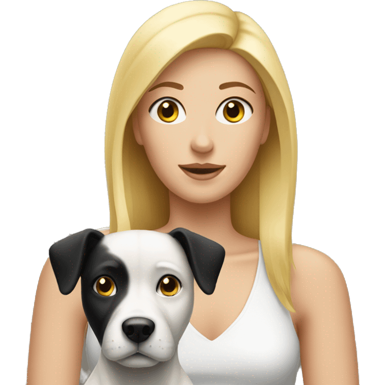 Blond woman near a white and black dog  emoji