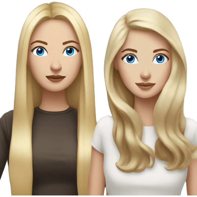 woman with long blonde hair and blue eyes next to woman with dark blonde hair with brown eyes portrait  emoji