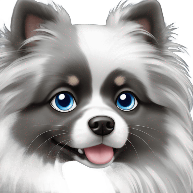 Blue merle Pomeranian with blue eyes emoji