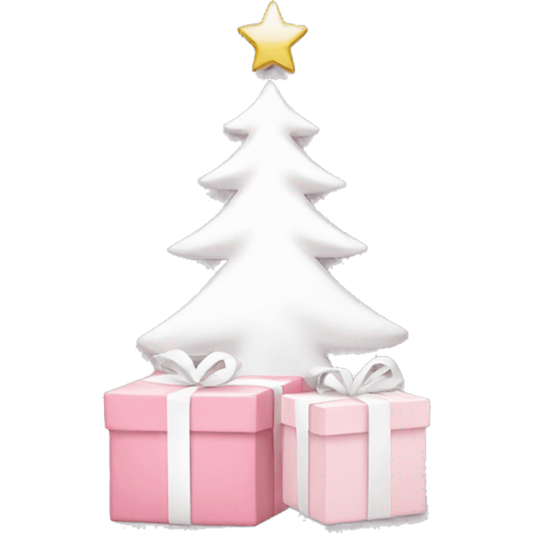 Light pink Christmas gifts under a white Christmas tree  emoji