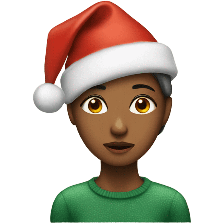 Girl with a Christmas hat that just woke up but is still tired emoji