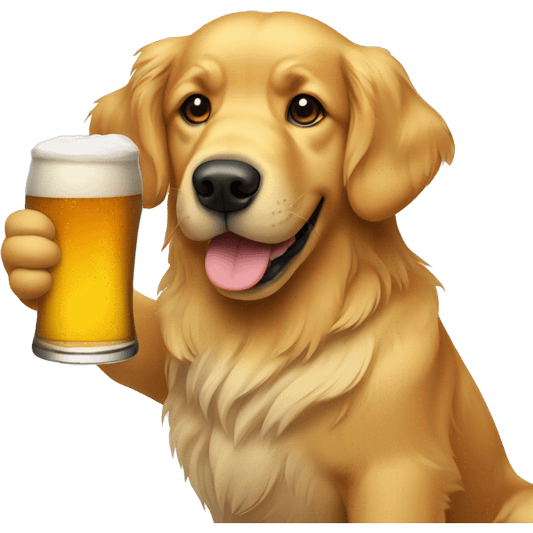 Golden retriever drinking a beer emoji