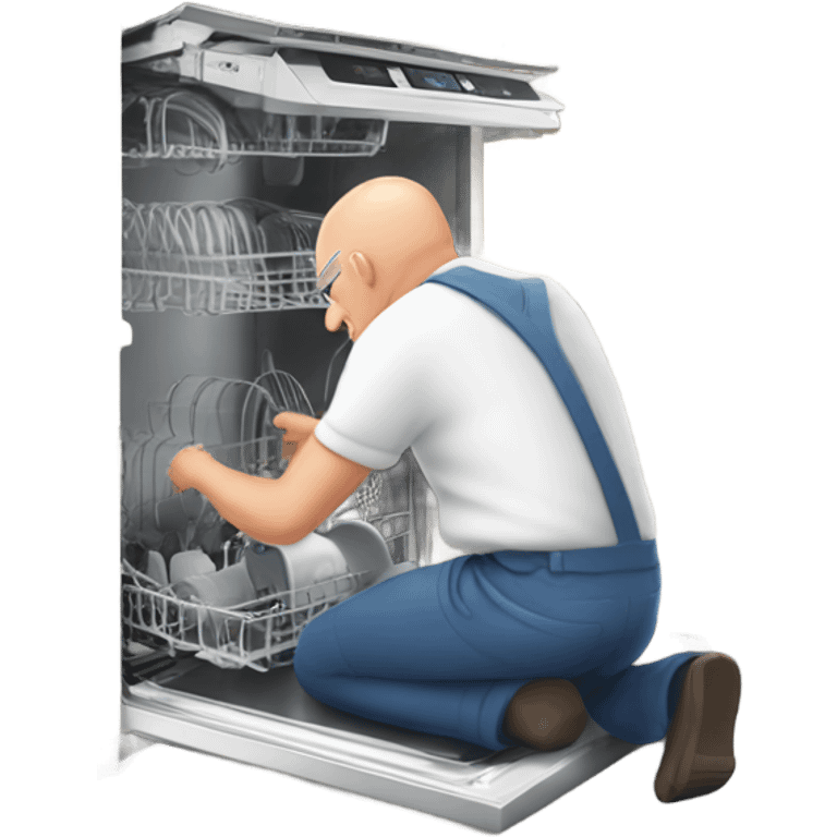 Older bald man fixing dishwasher  emoji