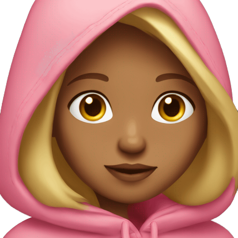 Blond girl with light brown eyes and a pink hoodjr emoji