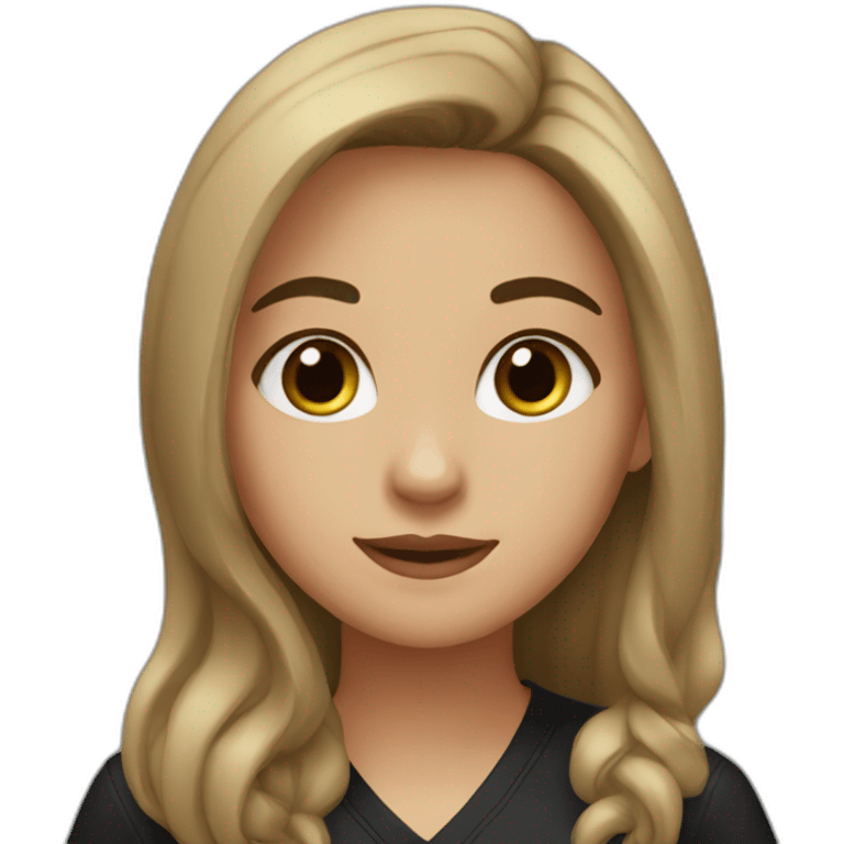 girl with middle part and long dark brown hair in black scrubs emoji