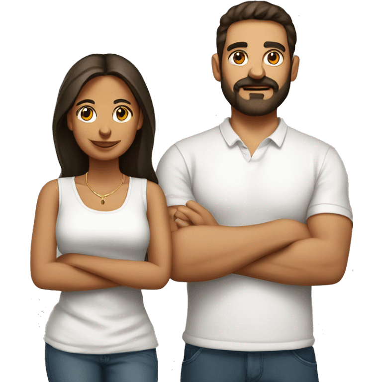 Latin girl with hoops and her Italian husband with facial hair white shirts emoji