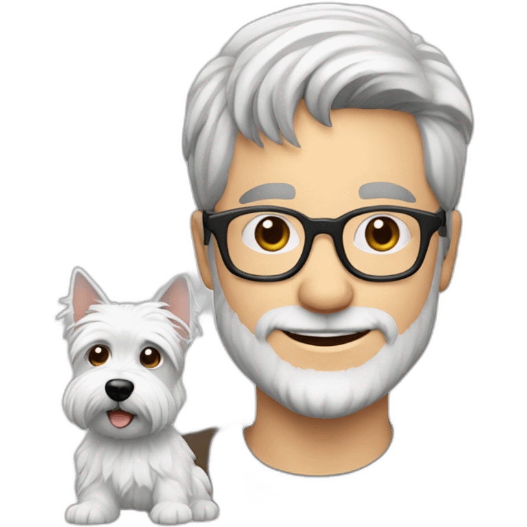 Gray hair man with glasses anda with westie dog girl emoji