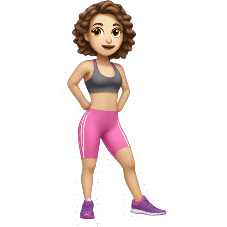 Pale girl brown hair work out at gym pink emoji