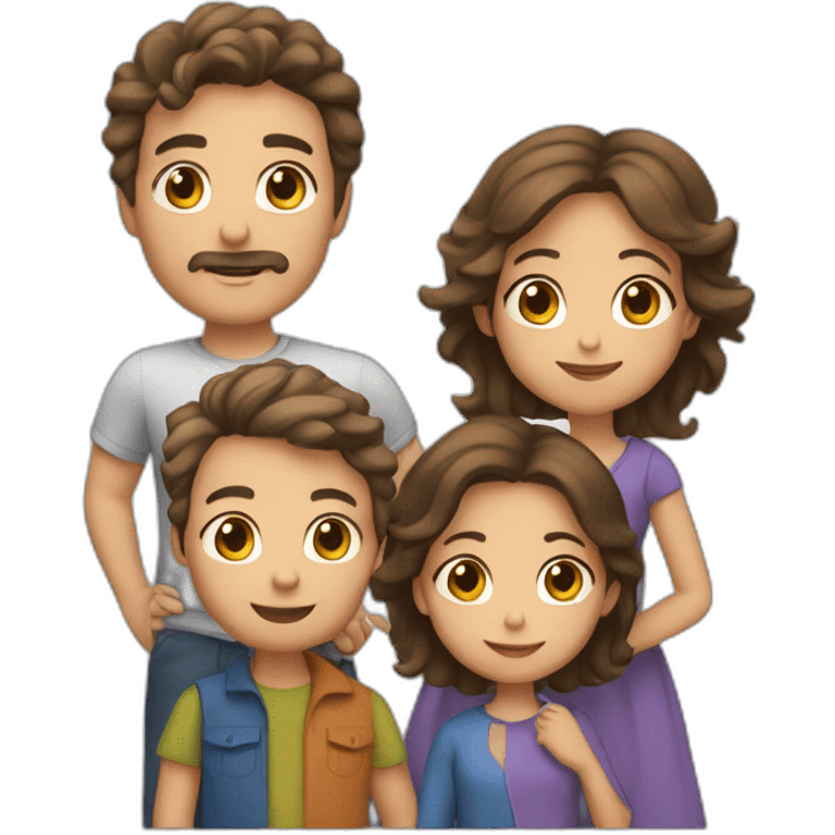 Family of 4. Dad with salt and pepper hair, mom with straight brown hair, 7 year old son with brown hair, 4 year old daughter with brown hair. emoji