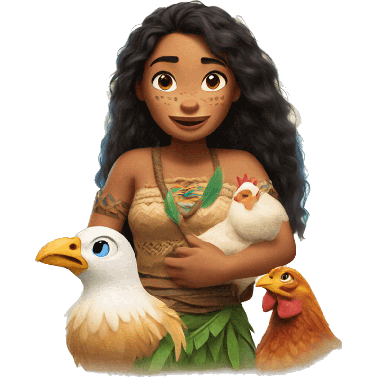 Moana and her chicken from Moana emoji