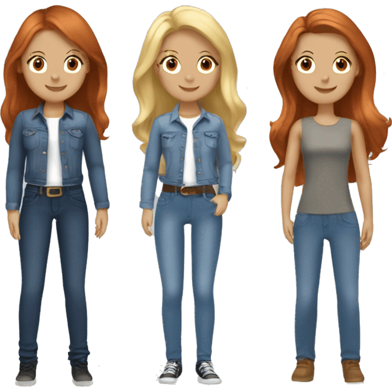 4 girls wearing jeans (2 blondes, 1 brunette & 1 redhead) emoji