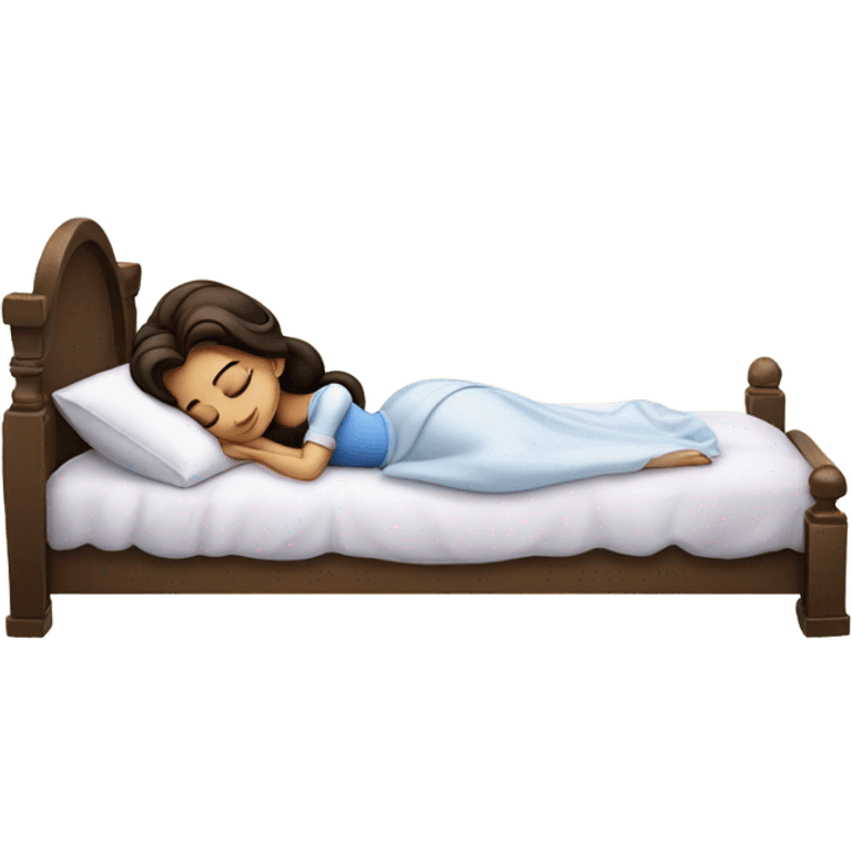 Sleeping brunette beauty princess Disney, bed, white bed emoji