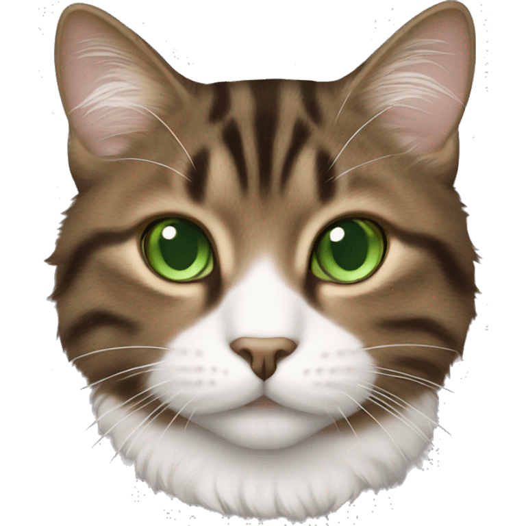 fluffy brown tabby cat with white nose and green eyes  emoji