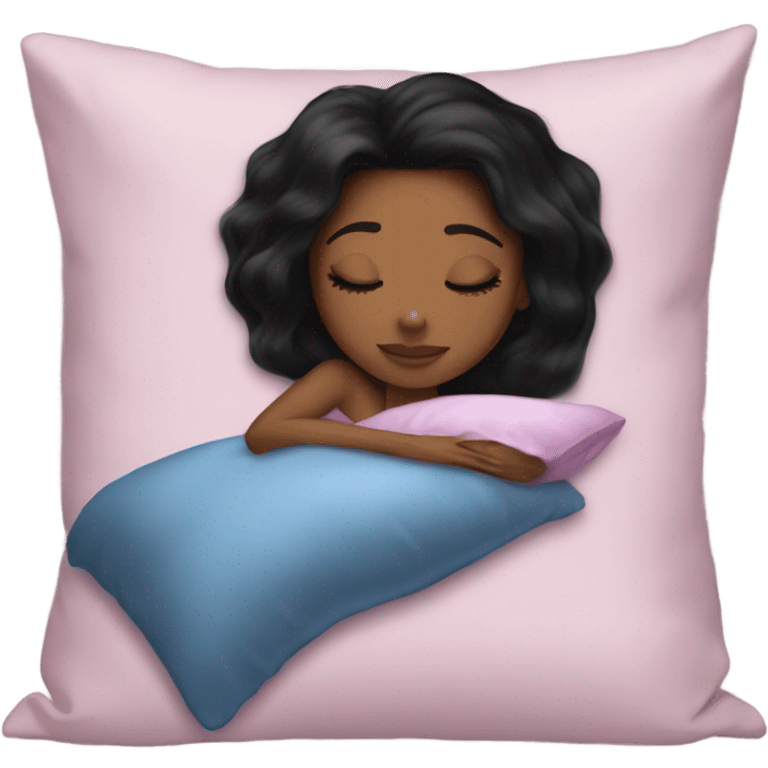 sleeping beauty black straight hair brown girl with a silk pillow emoji