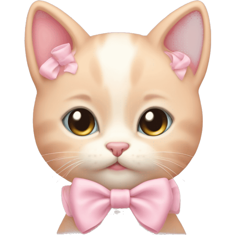 Pastel pink kitten with bow emoji