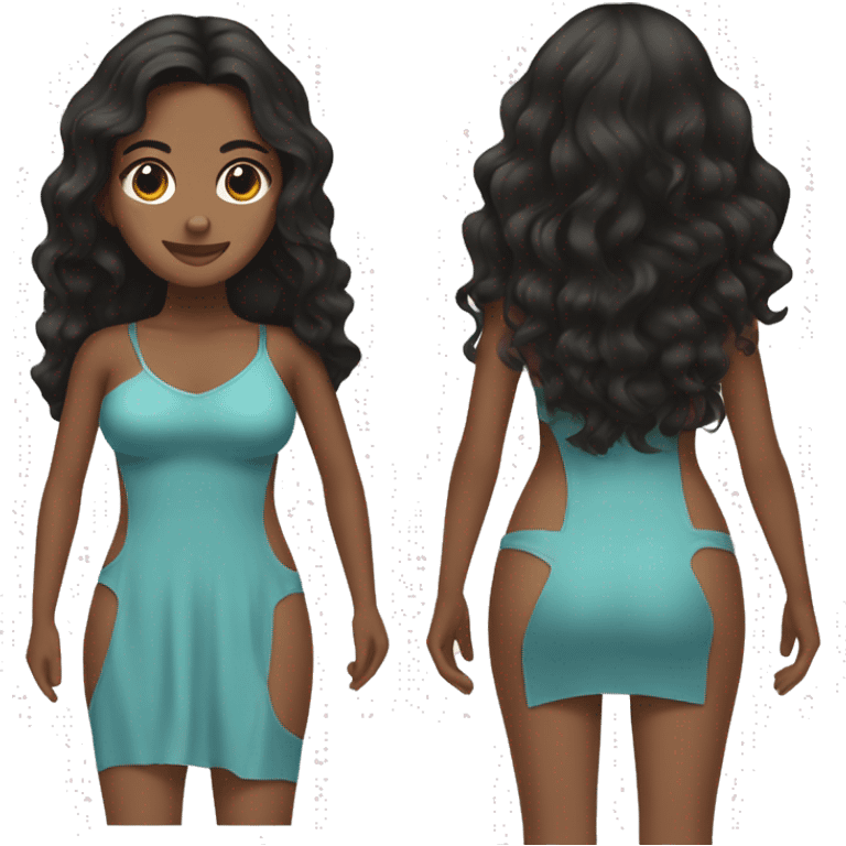 the back side of a brown women, with black hair, wavy long hair, seamless beach outfit emoji