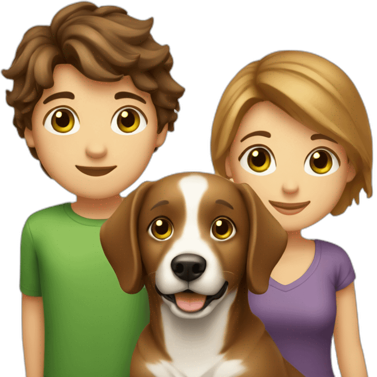 girl-with-brown-eyes-and-brown-hair-and-a-boy-with-brown-hair-and-green-eyes-and-hugs-1-dog-bege-and-white emoji