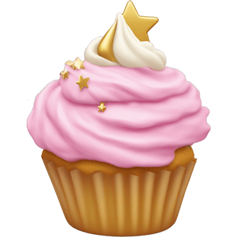 pink frosted cupcake with a swirl of cream and a tiny gold star on top emoji