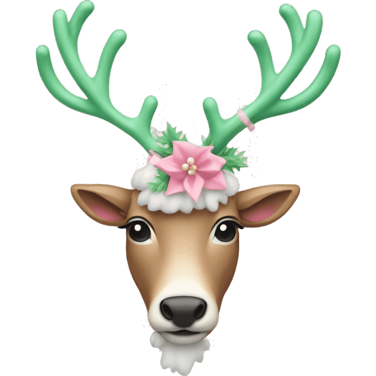 pastel reindeer with pink and green ornaments on her antlers emoji