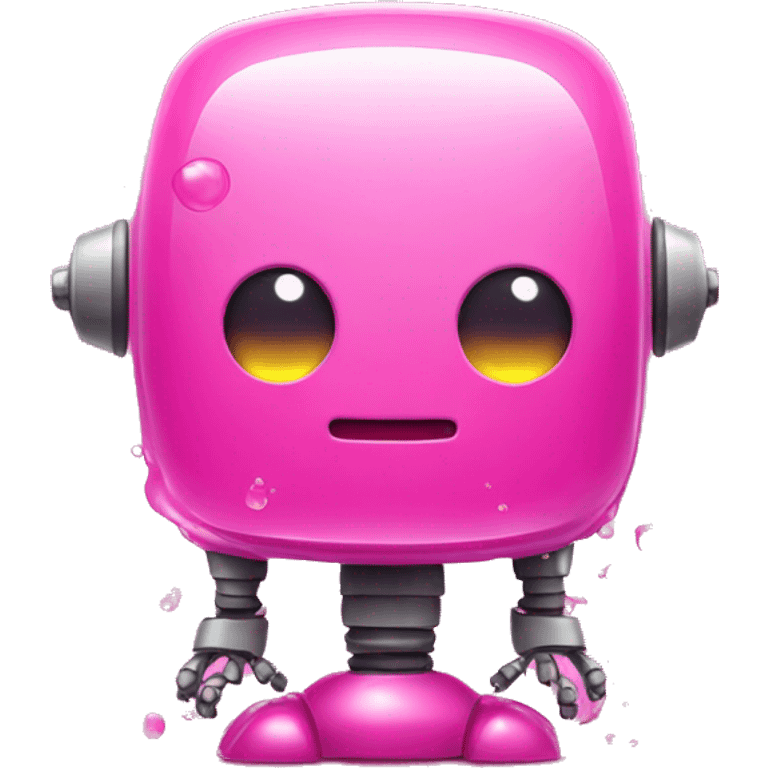 a pink robot with slime emoji