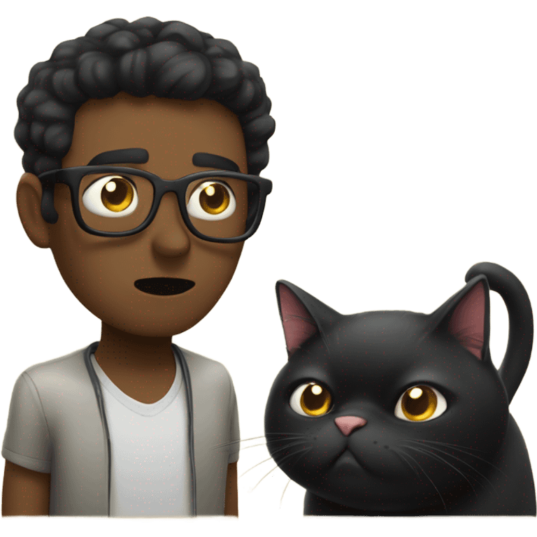 short black haired man with black glasses being scolded by fat black cat  emoji