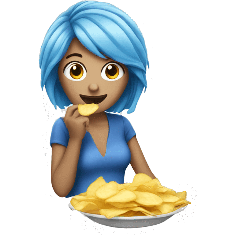 blue hair white skin woman eating chips  emoji