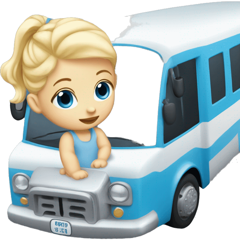 Baby Blonde hair blue eye baby playing with toy bus emoji