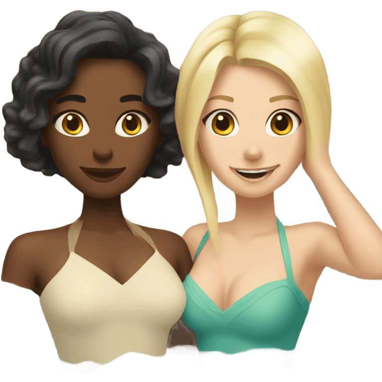 Brunette girl and blonde hair girl in a hot tub emoji