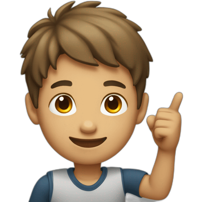 Boy smiling with left arm up emoji