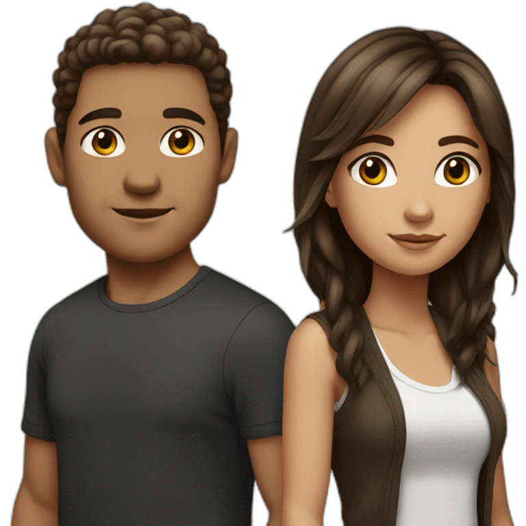 Mixed race couple brown hair brown eyes white and black emoji