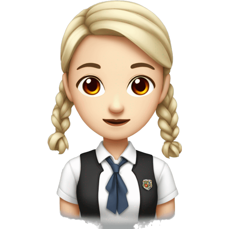 A girl with red eyes, a black pigtail and white school uniform emoji