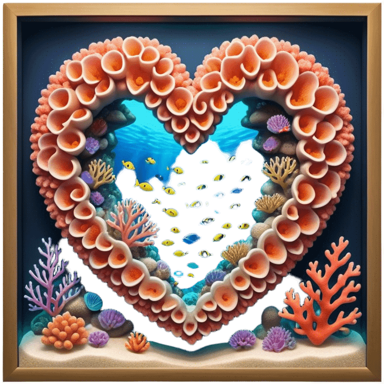 Cinematic Realistic Heart Reef Landscape Emoji, depicted with a naturally heart‚Äêshaped coral formation in vibrant marine hues, rendered with detailed underwater textures and luminous lighting. emoji