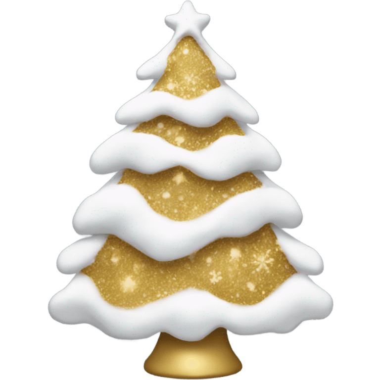 snow christmas tree with white and gold decorations emoji