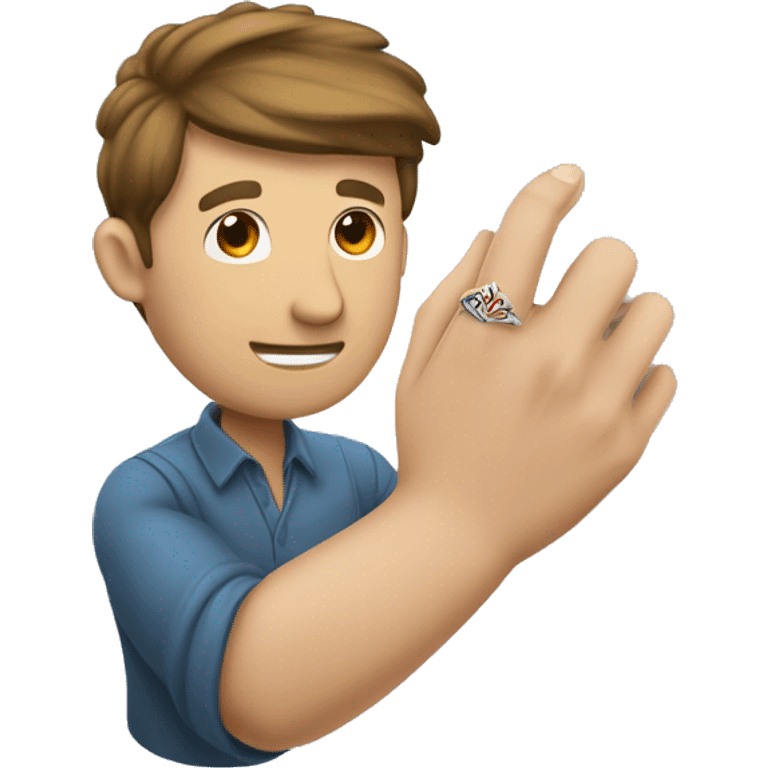 Un homme à genoux qui tient une bague dans la main en l’air  emoji