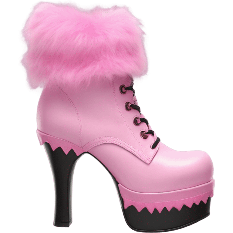 Platform Demonia High Heel boots pink fur emoji