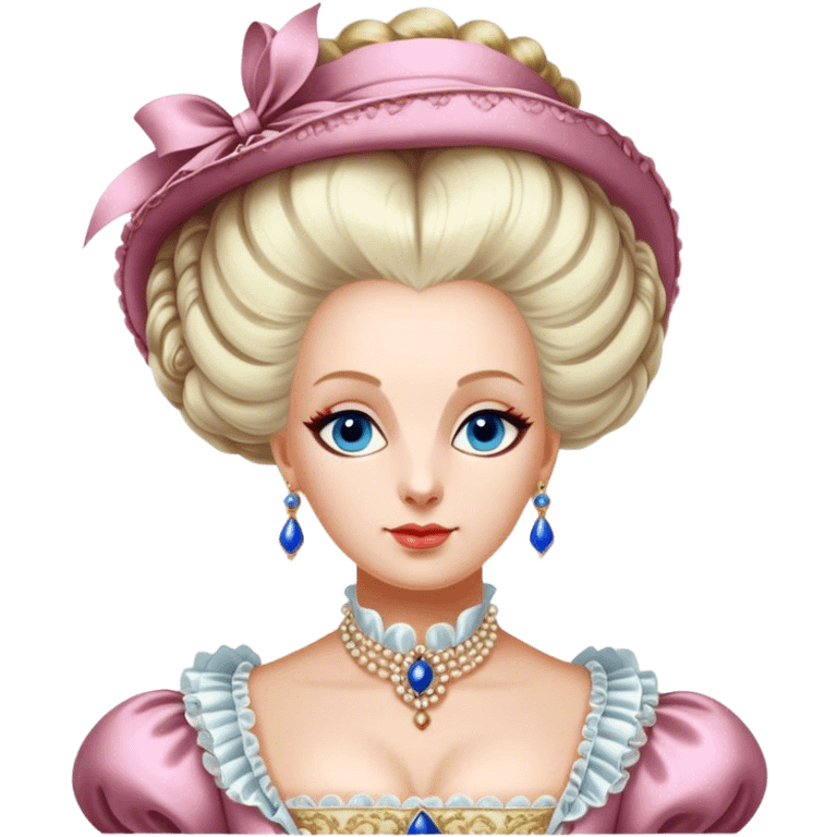 Cinematic Realistic Marie Antoinette Portrait Emoji, depicted as an opulent royal figure with elegant attire and a graceful poised expression, rendered with rich textures and soft lavish lighting that captures her historical allure. emoji