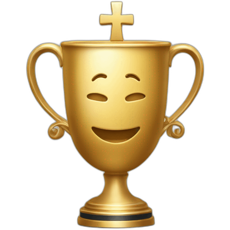 royal empty Christian trophy for the winner with a cross on royal background emoji