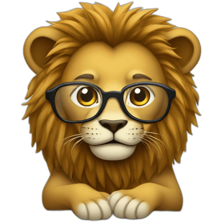 Lion working in laptop with glasses emoji