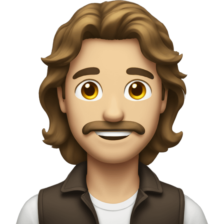 guy with long brown hair and mustache and smile emoji